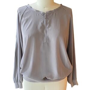 JENNIFER LOPEZ Gray 1/4 Zipper Neck Boho Pullover Silky Blouse ~ Women's LARGE